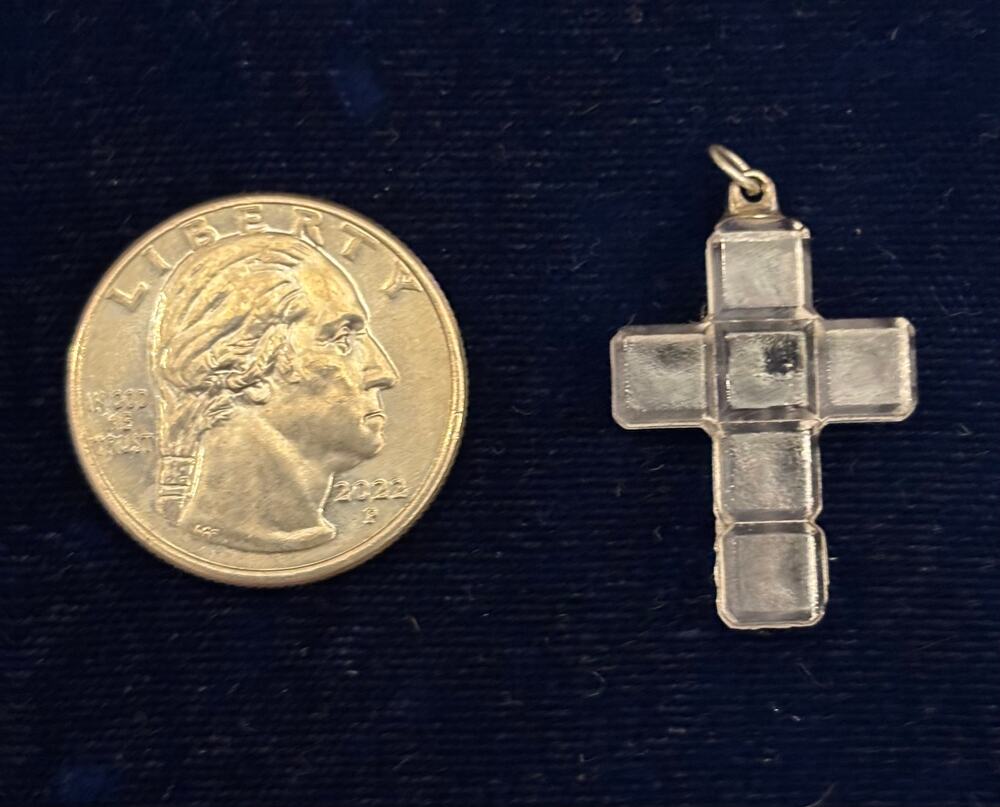 Vintage Clear Cubed Square Cut Rock Crystal Cross Pendant 1" x .75"
